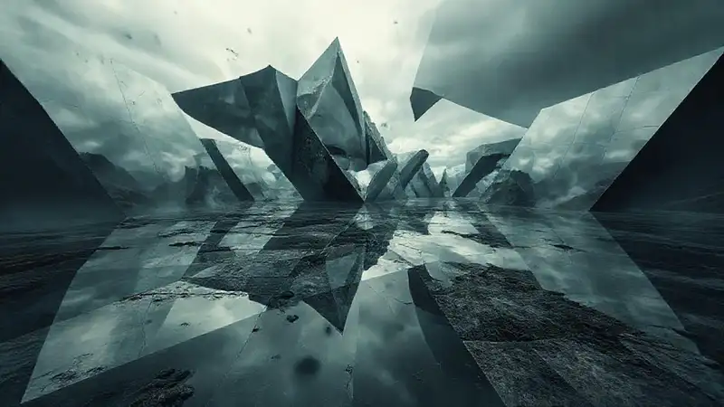 Arte digital surrealista: caos geométrico inquietante